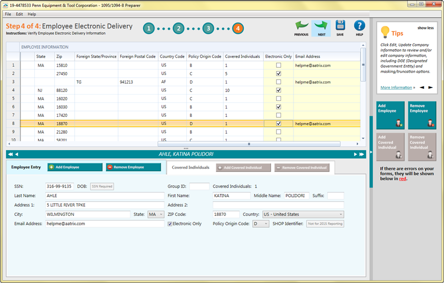 Aatrix ACA Preparer - Step 4