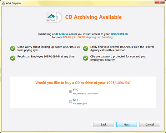 Aatrix ACA Preparer - CD Archiving