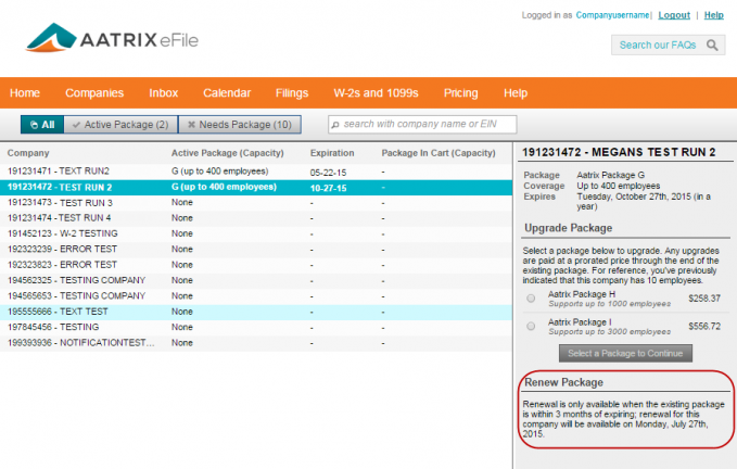 Renewing my eFile Package