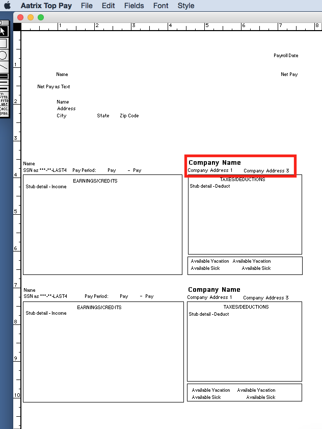 Read on how to add your company name and address to paycheck stubs.