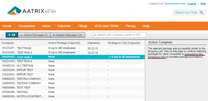 Purchasing an eFile Package