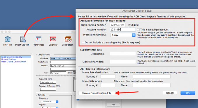 Learn how to set up payroll for direct deposits.