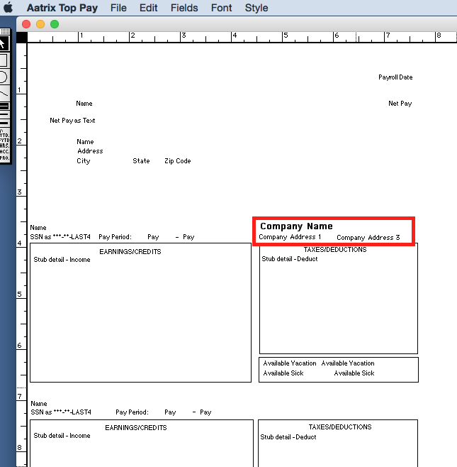 Read on how to add your company name and address to paycheck stubs.